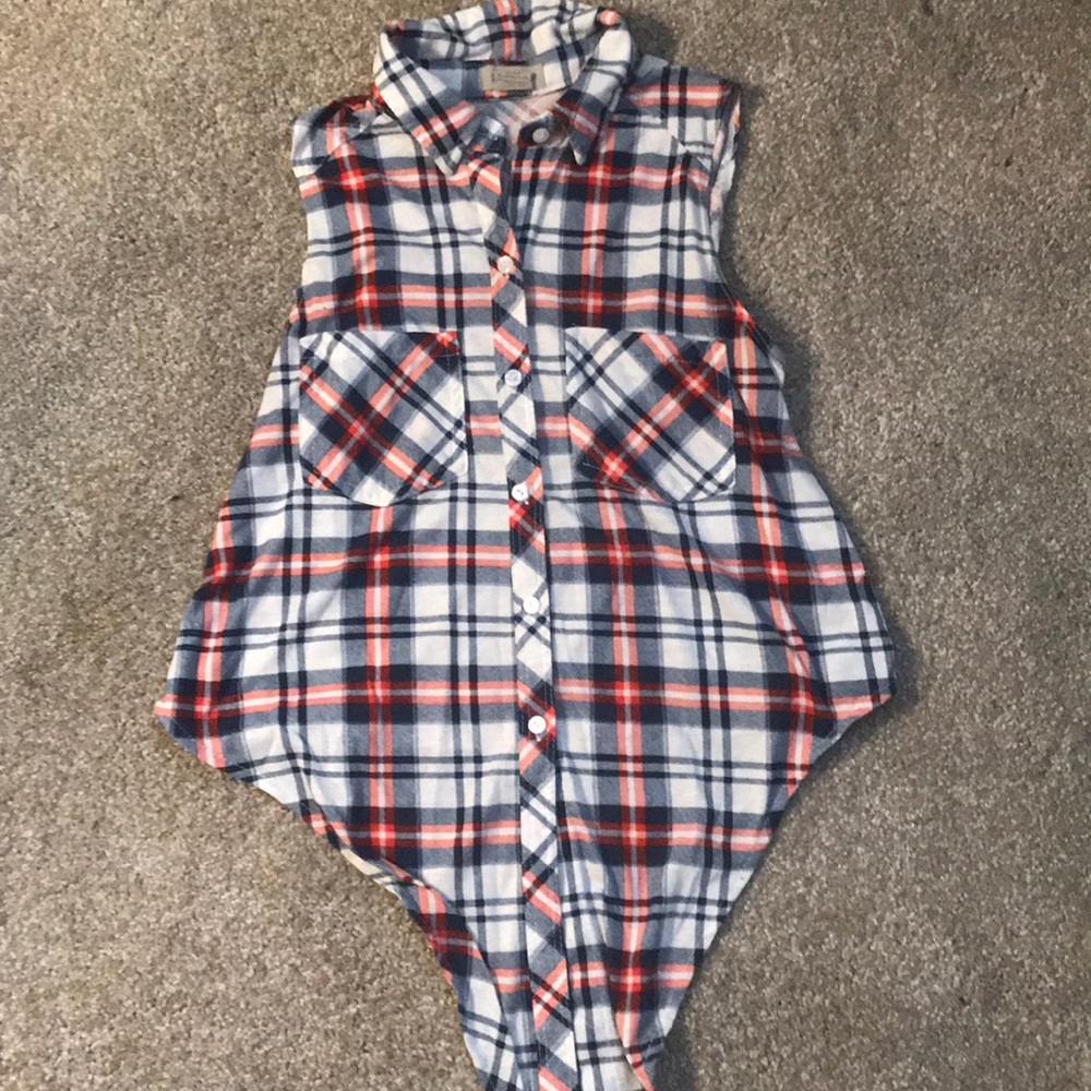 Red blue and white tank top button down, ties